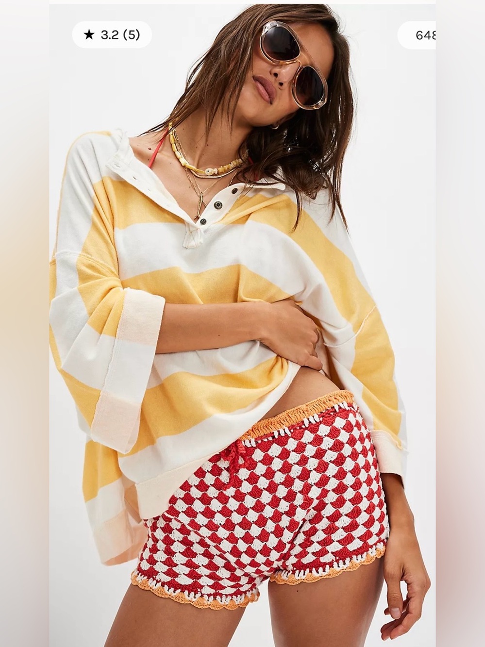 Free People We The Free Wonderful Tee Yellow Stripe Oversized Medium